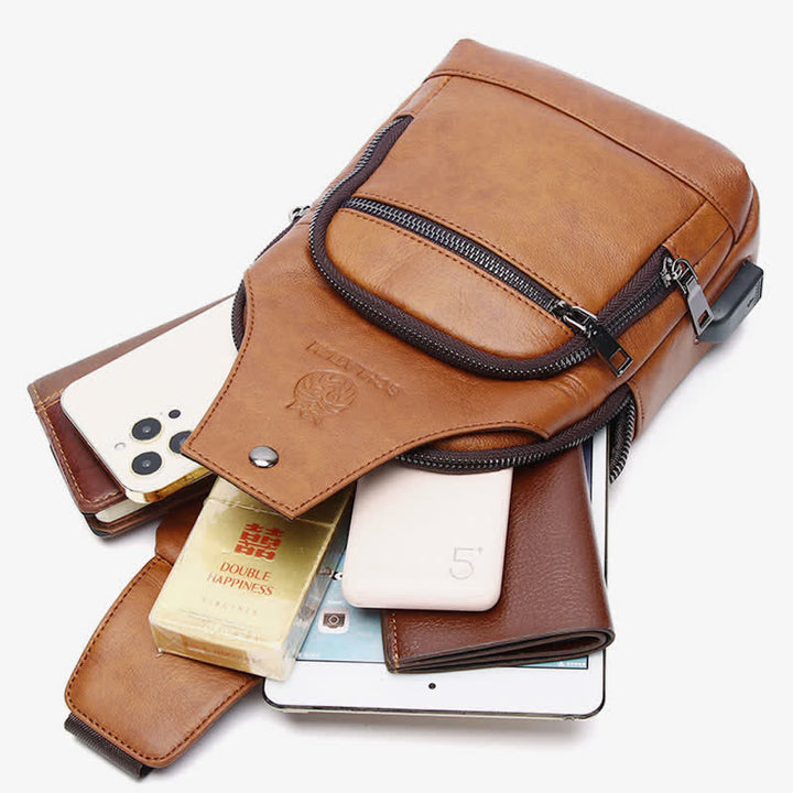 Schultertasche aus echtem Leder, Umhängetasche, Rucksack für Herren, zum Wandern, Reisen, Tagesrucksack