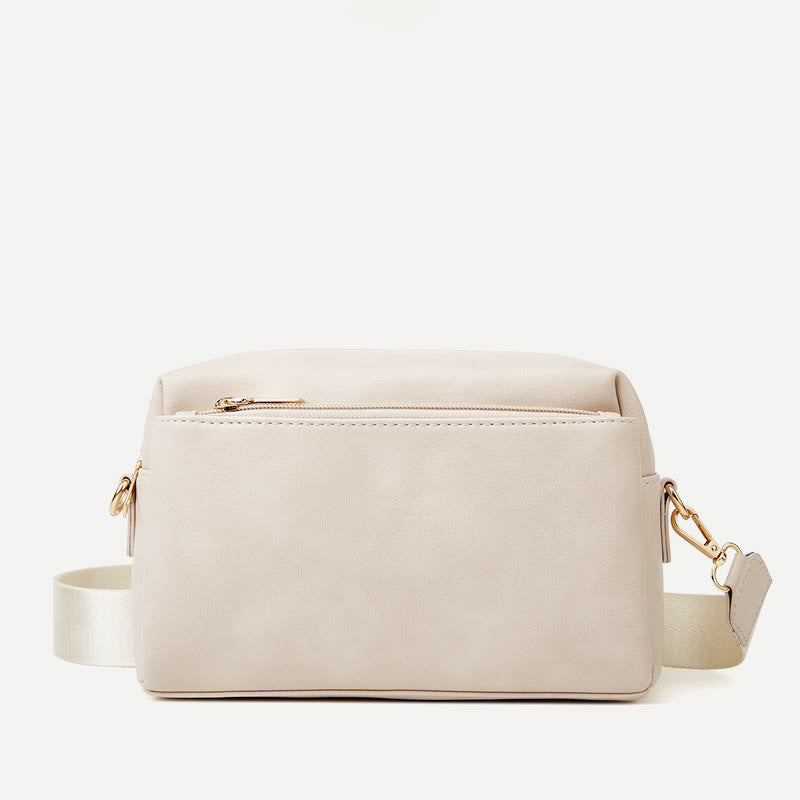 Kleine Umhängetasche mit drei Reißverschlüssen, Kunstleder, lässige Handtasche, Kamera-Geldbörse