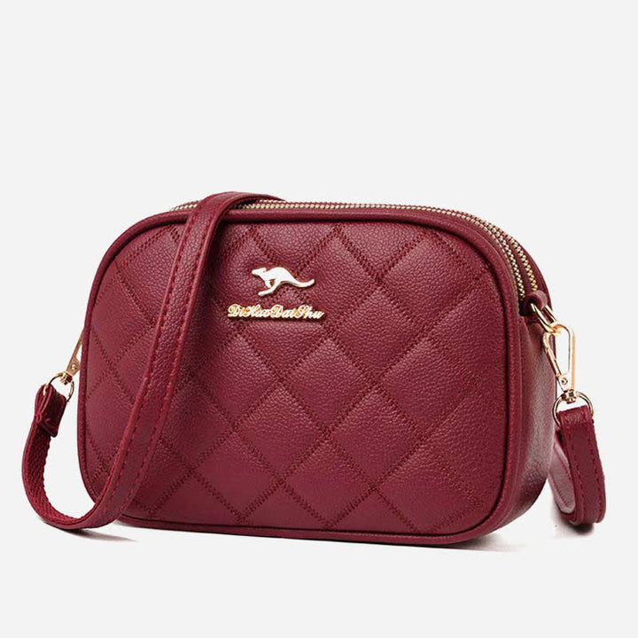 Umhängetasche mit 3 Reißverschlüssen für Damen, gestepptes Kunstleder, kleine Schultertasche
