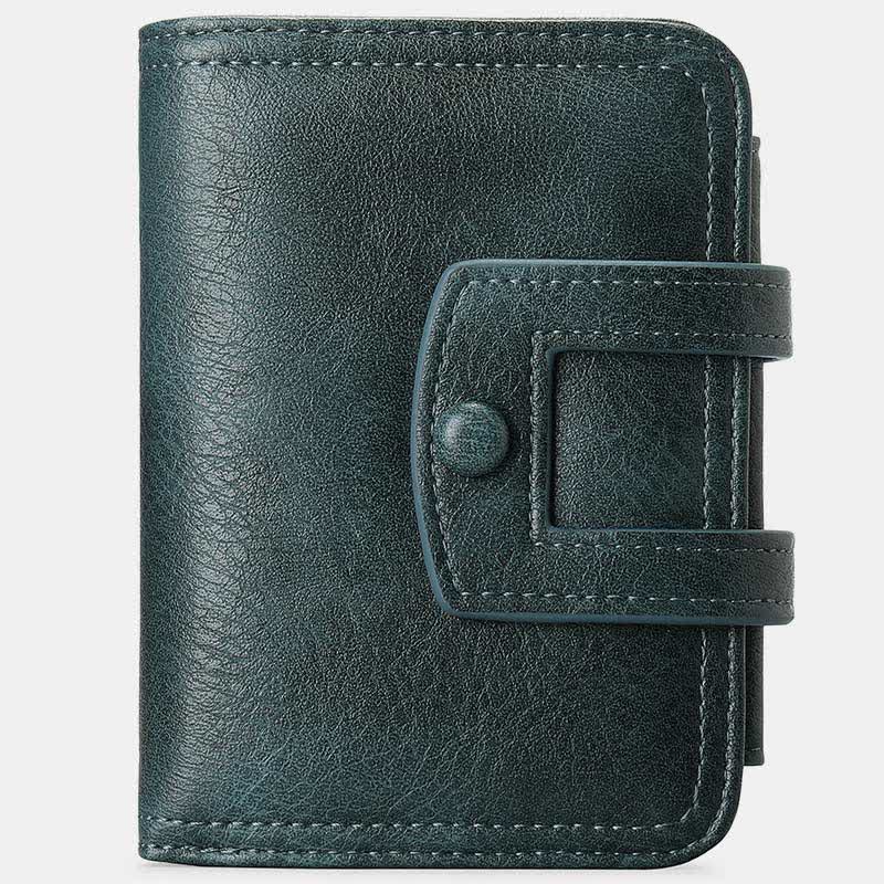 Kleine dreifach gefaltete Geldbörse für Damen aus echtem Leder, Retro, kompakte Taschengeldbörse