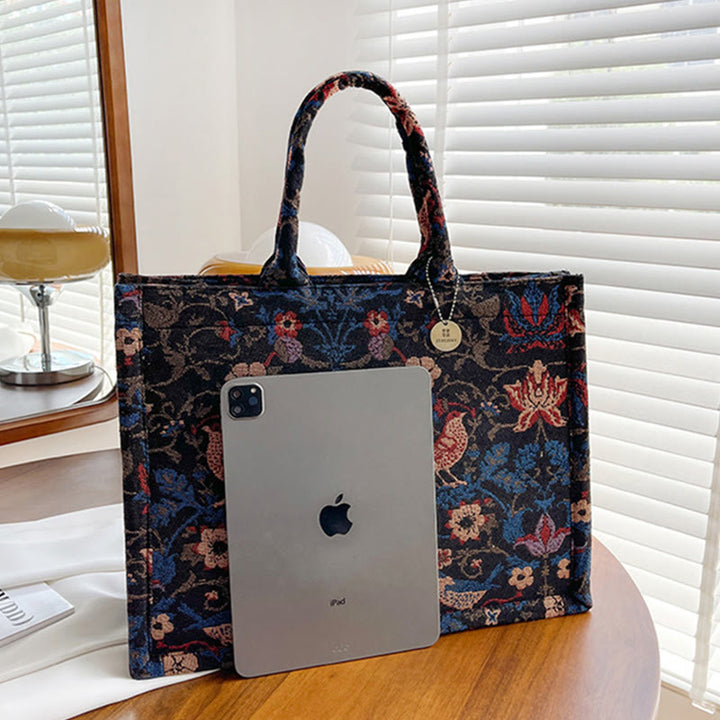 Einkaufstasche für Damen, einfache Retro-Handtasche mit großer Kapazität und Blumenmotiv