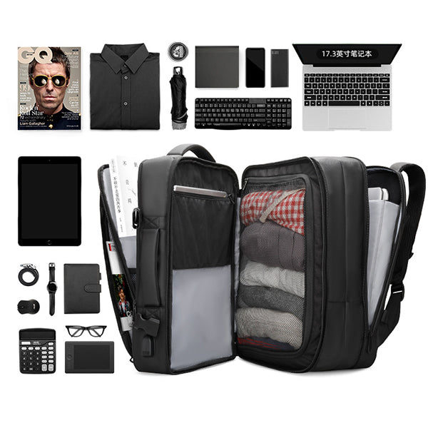 Erweiterbarer, mehrschichtiger, wasserdichter Business-Rucksack mit Uhr