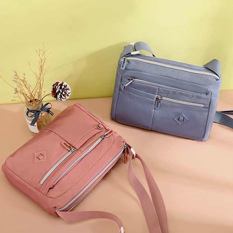 Umhängetasche mit Doppelreißverschlussfach für Damen, leichte Schultertasche mit mehreren Taschen