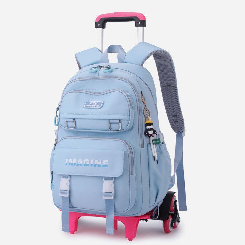 Mädchen Rollrucksack für die Schule wasserdichte Nylonräder Geldbörse
