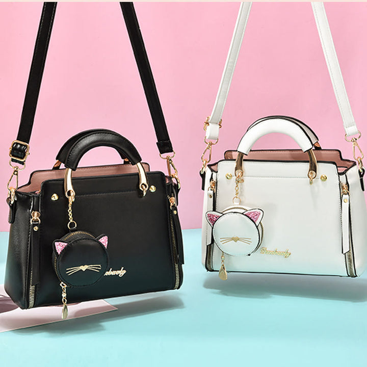 Süße Kätzchen-Handtasche mit abnehmbarem Riemen für Damen, Umhängetasche