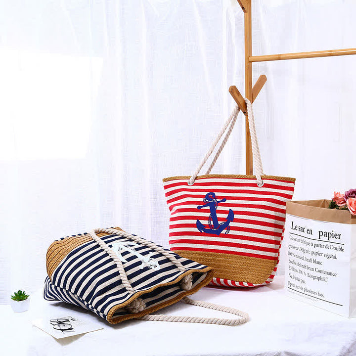 Tragetasche für Damen, großes Fassungsvermögen, gestreift, Strandtasche, Umhängetasche