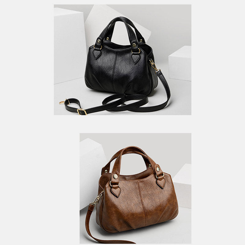Damen Dreifach-Umhängetasche aus Leder mit Henkel oben, Umhängetasche, Handtasche