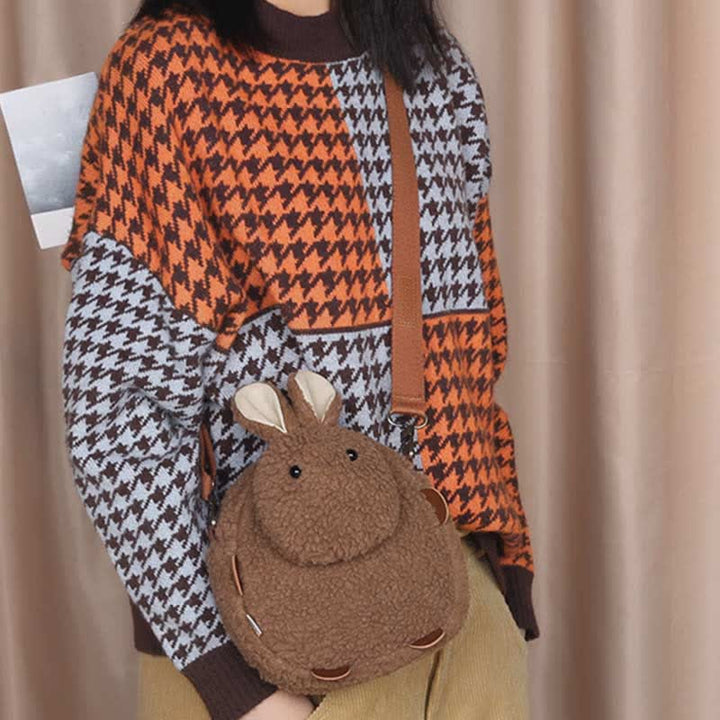 Süße Umhängetasche mit Plüschhase, flauschige Kaninchen-Schultertasche, Handtaschen