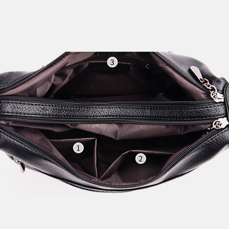 Weiche Umhängetasche mit großem Fassungsvermögen und mehreren Taschen und zwei Fächern