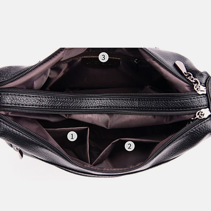 Weiche Umhängetasche mit großem Fassungsvermögen und mehreren Taschen und zwei Fächern