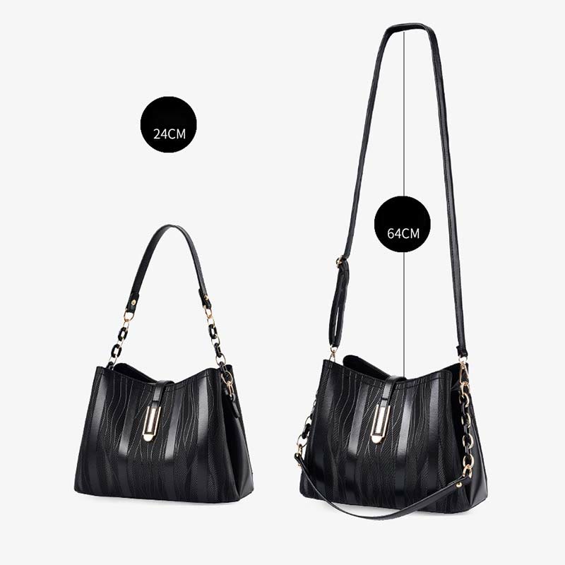 Handtasche mit Streifenmuster für Damen, groß, veganes Leder, Umhängetasche