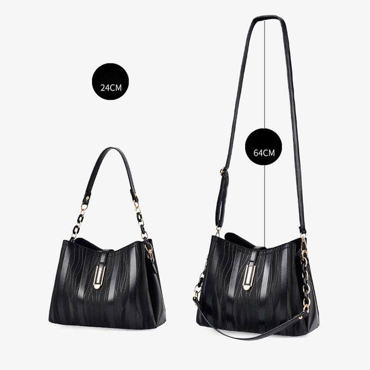 Handtasche mit Streifenmuster für Damen, groß, veganes Leder, Umhängetasche