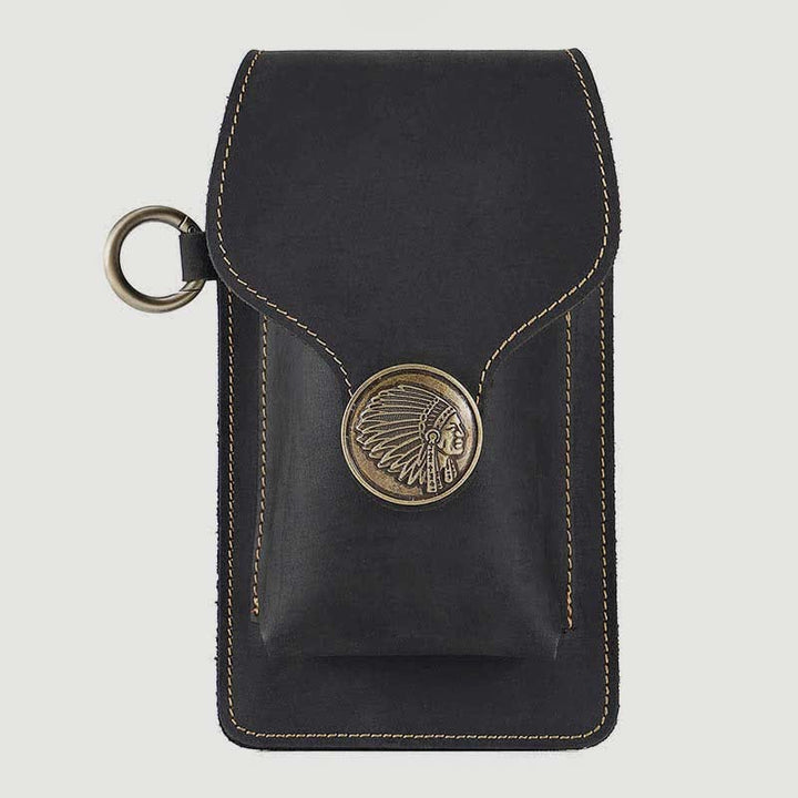 Vintage Leder Flip Handytasche Gürteltasche mit Zigarettenfach