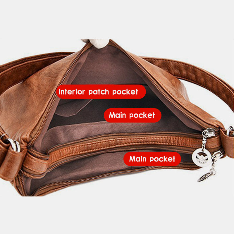 Einkaufstasche aus Leder im Vintage-Stil mit vielen Taschen und großer Kapazität