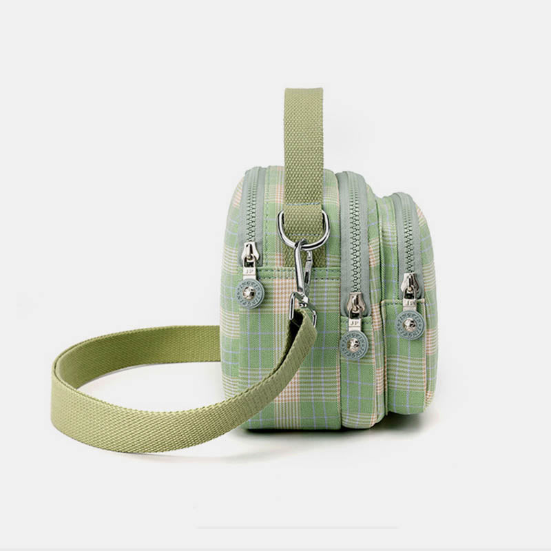 3-lagige Umhängetasche für Damen, leichte Schultertasche mit Karomuster
