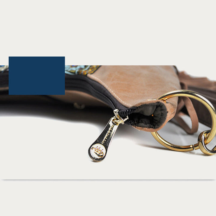 Umhängetasche für Damen, Reisetasche aus Leder im ethnischen Stil mit Quaste