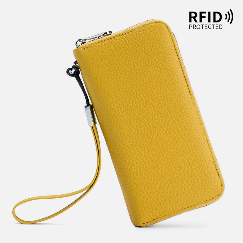 sportliche Lange Brieftasche mit RFID-Schutz, geräumige Leder-Telefonbörse für Damen