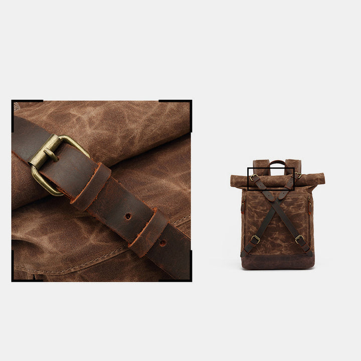 Unisex Leder Canvas gewachster Rucksack Reiserucksack wasserdichte Laptoptasche