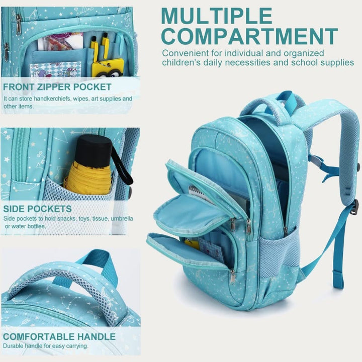 Rucksack für Mädchen, Stickerei, Schultasche mit Lunchbox für Kinder und Teenager