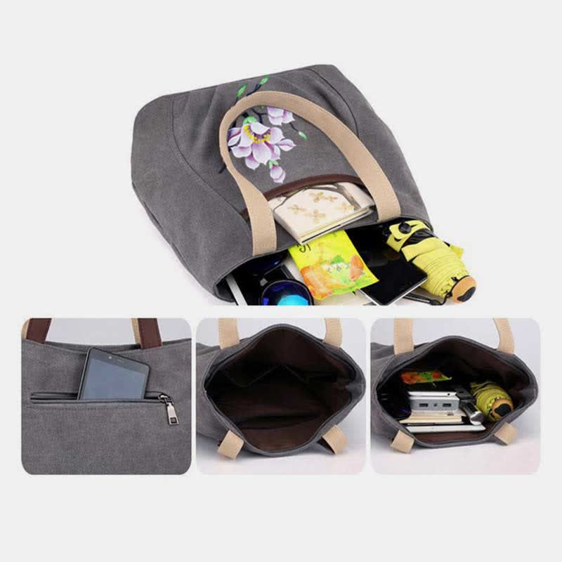 Lässige Canvas-Tragetasche mit mehreren Taschen für Damen, Umhängetasche mit Henkel