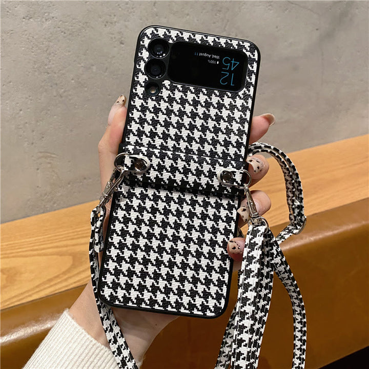 Handyhülle für Samsung Galaxy Z Flip, Hahnentrittmuster, Umhängegurt