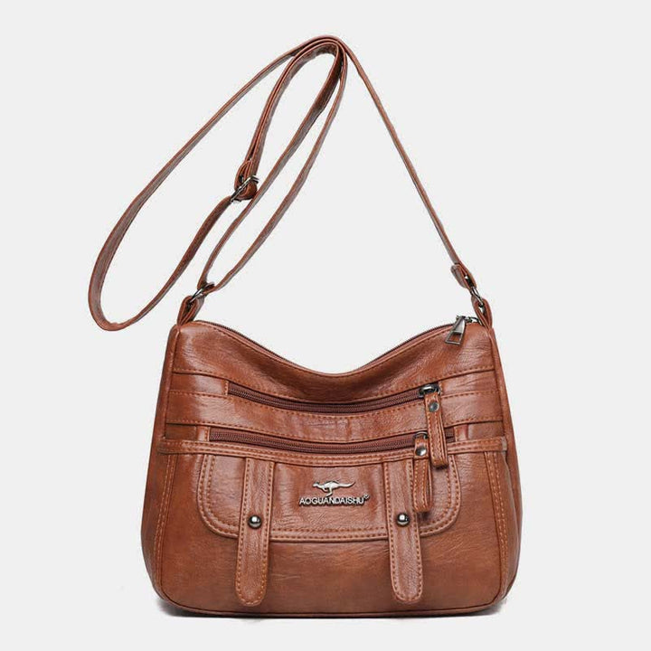 Umhängetasche für Damen, mehrere Taschen, weiches Leder, Reißverschlusstasche, Schultertasche