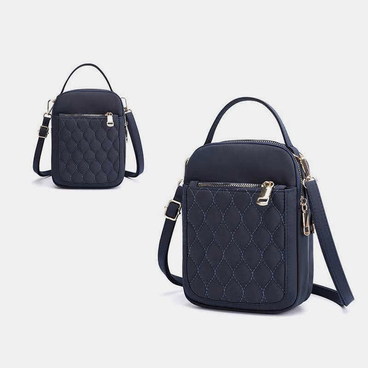 Kleine Umhängetasche für Damen, gesteppte Handtasche mit dreifachem Reißverschluss für Handy