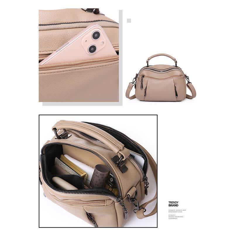 Umhängetasche aus Leder mit mehreren Taschen für Damen, kleine Umhängetasche mit Tragegriff oben