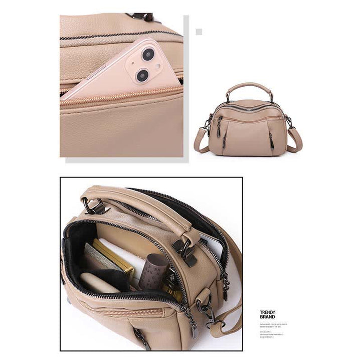 Umhängetasche aus Leder mit mehreren Taschen für Damen, kleine Umhängetasche mit Tragegriff oben