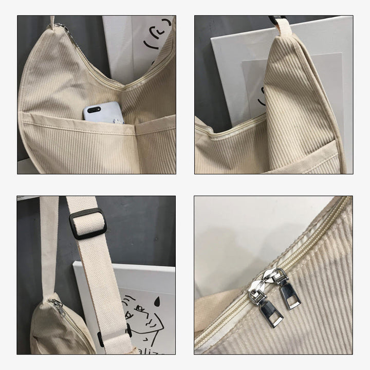 Umhängetasche für Damen, Retro-Coduroy-Patchwork, große Kapazität