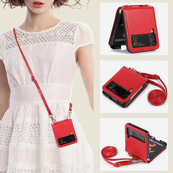 Samsung Galaxy Z Flip 3 Handyhülle, einfarbige Crossbody-Handytasche mit Kartenfach