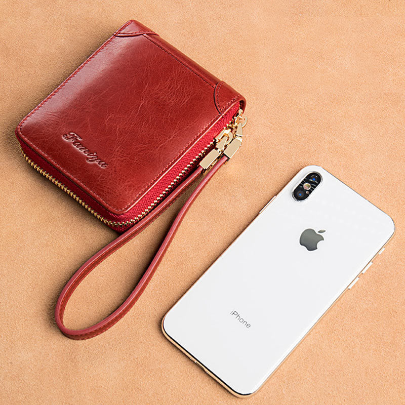 Kompakte Handtasche mit Rundum-Reißverschluss für Damen, geräumige Handtasche aus echtem Leder