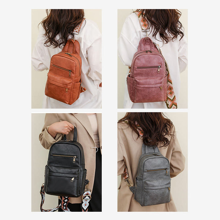 Lederrucksack für Damen, Retro, einfarbig, Mehrzweck-Schultertasche