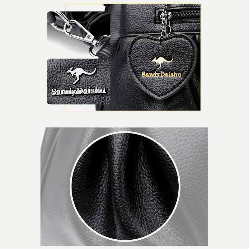 Handtasche mit drei Fächern und Henkel, Umhängetasche aus PU-Leder