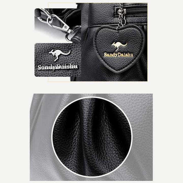 Handtasche mit drei Fächern und Henkel, Umhängetasche aus PU-Leder