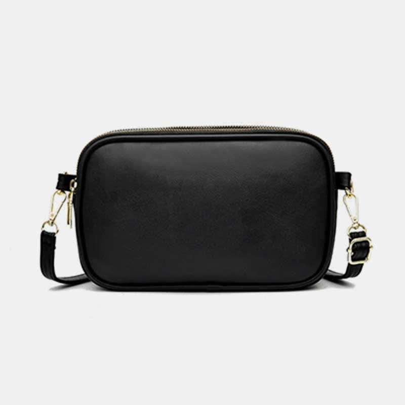 Umhängetasche mit drei Reißverschlüssen, gestepptes Leder, Schultertasche für Damen