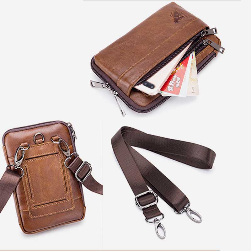 2-Wege-Verwendung Echtleder Gürtelschlaufe Holster Mini Umhängetasche