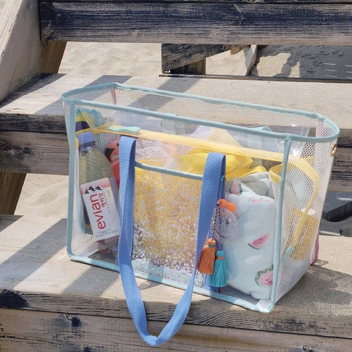 Große wasserdichte, transparente Strandtasche aus PVC mit großem Fassungsvermögen, Tragetasche und Schultergurt