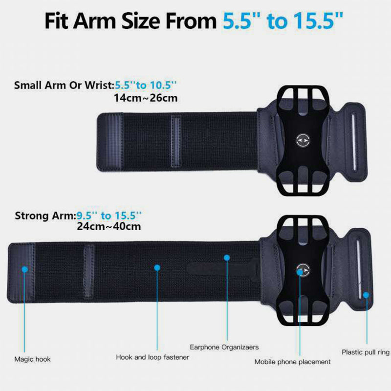 360° drehbarer Laufarmband-Telefonhalter, passend für alle 4,5-7-Zoll-Smartphones