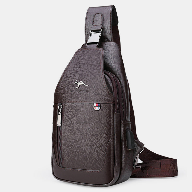 Sling Pack-Umhängetasche für Herren aus echtem Leder mit USB-Ladeanschluss