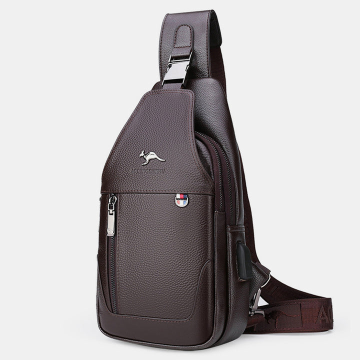 Sling Pack-Umhängetasche für Herren aus echtem Leder mit USB-Ladeanschluss