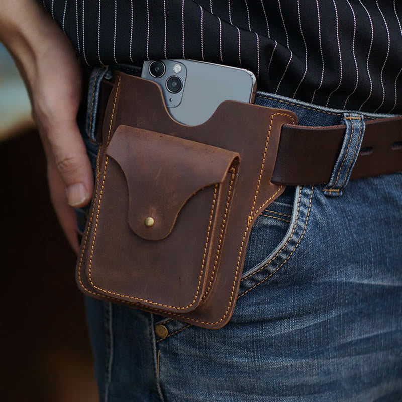 Outdoor Leder Retro Volltonfarbe 7,2 Zoll Handy Gürteltasche