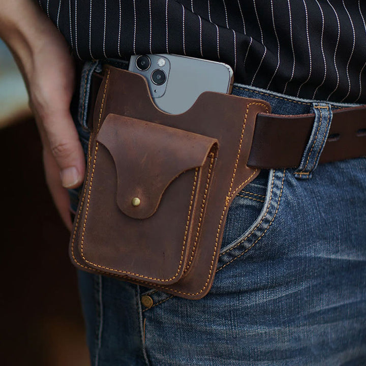 Outdoor Leder Retro Volltonfarbe 7,2 Zoll Handy Gürteltasche
