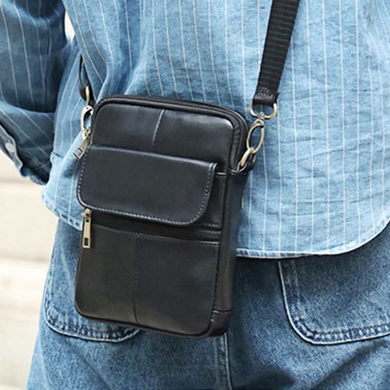 Kleine Messenger-Umhängetasche aus echtem Leder für Herren mit mehreren Taschen