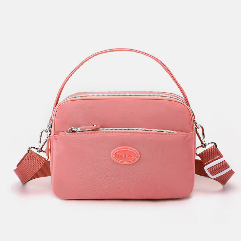 Umhängetasche für Damen, Schultertasche mit Dreifach-Reißverschluss, lässige Nylon-Geldbörse