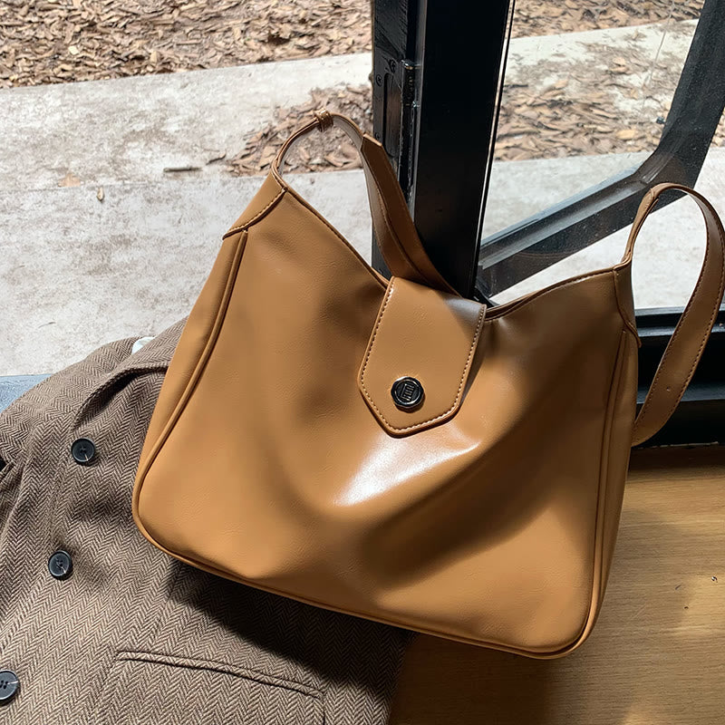 Minimalistische Ledertasche, einfarbig, breite Schnalle, Umhängetasche für Damen
