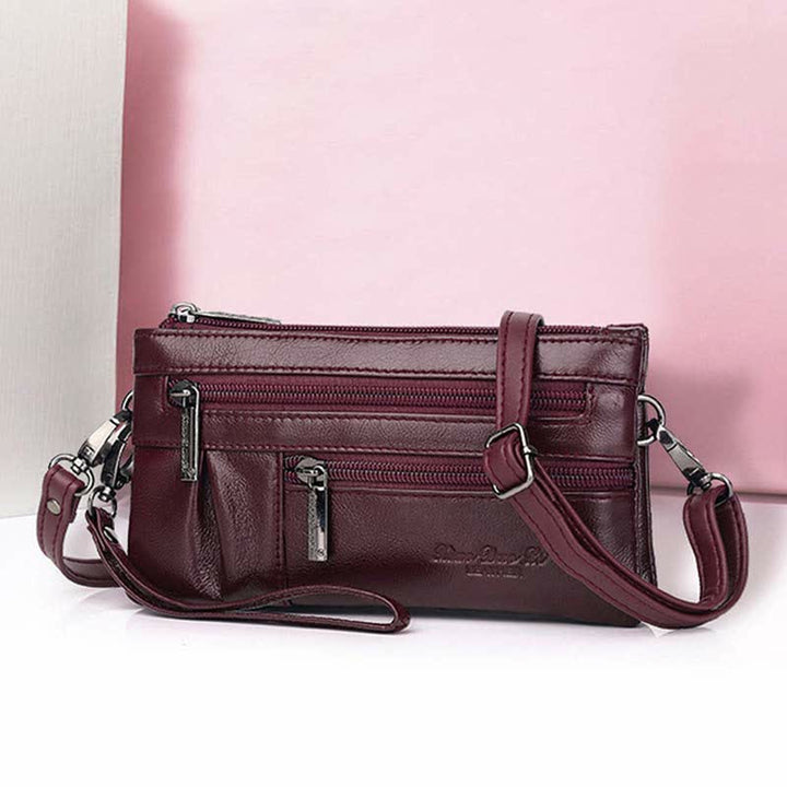 Clutch-Geldbörse für Damen, mehrere Taschen, Echtleder-Geldbörse mit Umhängegurt