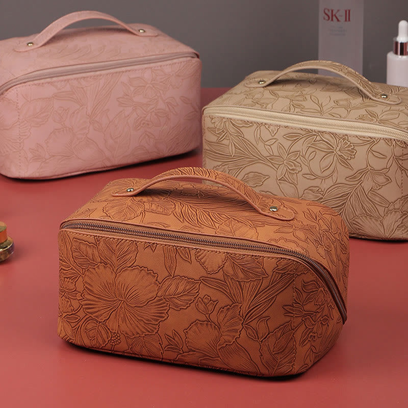 Kosmetiktasche für Damen, Reisetasche aus PU-Leder mit Vintage-Druck