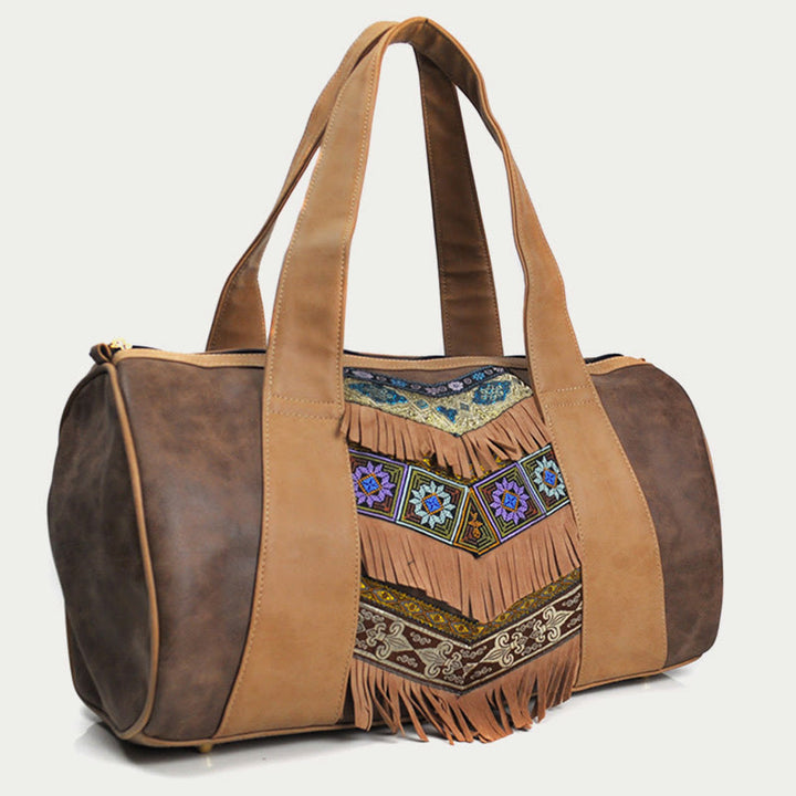 Tote für Damen im ethnischen Stil, PU-Leder, Quaste, Alltagshandtasche