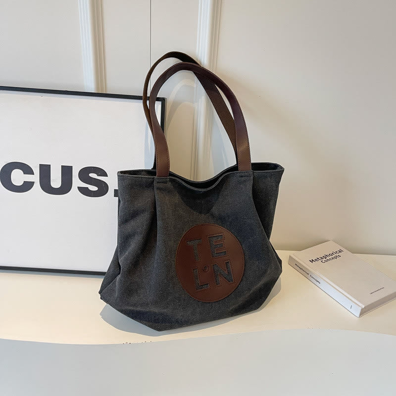 Vintage Canvas Tote Monogramm große plissierte Schultertasche für Frauen